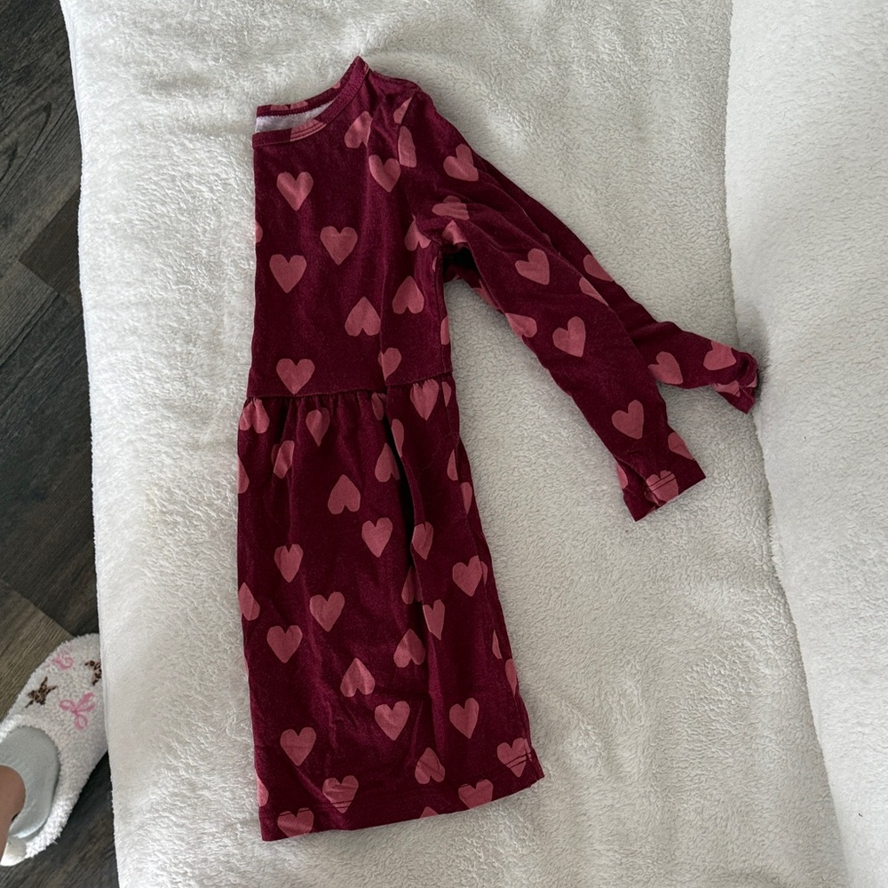 Carter's Burgundy and Pink Heart Long Sleeve Pajama Dress